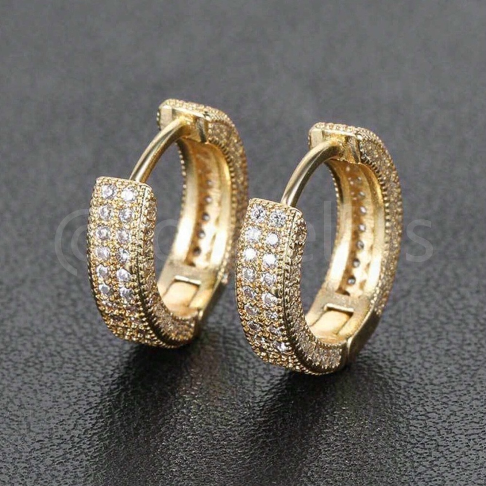 Gold Tone Hoop Earrings Faux Gem Stones Cubic Zirconia